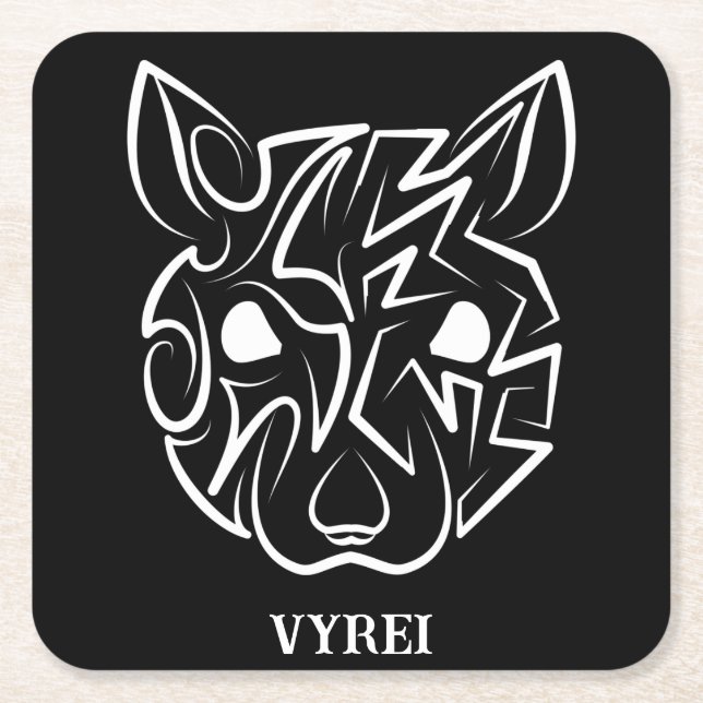 Posavasos Cuadrado De Papel Rata tribal negra y blanca (Anverso)