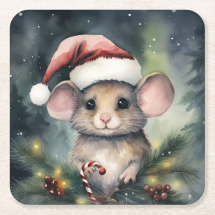 Posavasos Cuadrado De Papel Ratón de Navidad