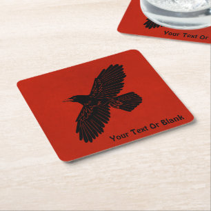 Posavasos Cuadrado De Papel Raven en rojo