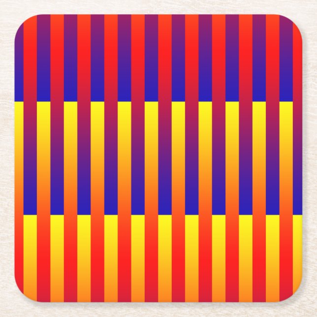 Posavasos Cuadrado De Papel Rayas amarillas rojas azules (Anverso)