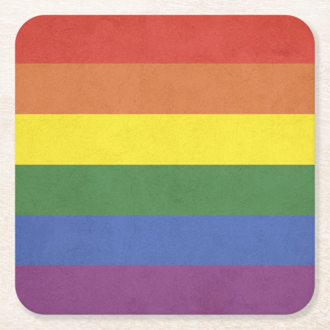 Posavasos Cuadrado De Papel Rayas arcoiris (Anverso)