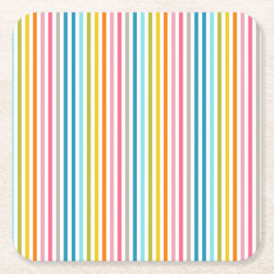 Posavasos Cuadrado De Papel Rayas arcoiris de verano