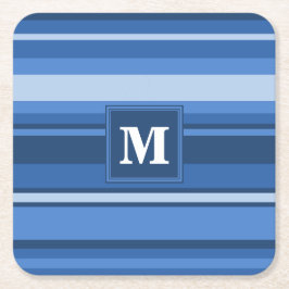 Posavasos Cuadrado De Papel Rayas azules monograma