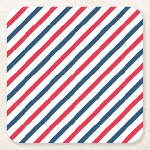 Posavasos Cuadrado De Papel Rayas azules, rojas y blancas
