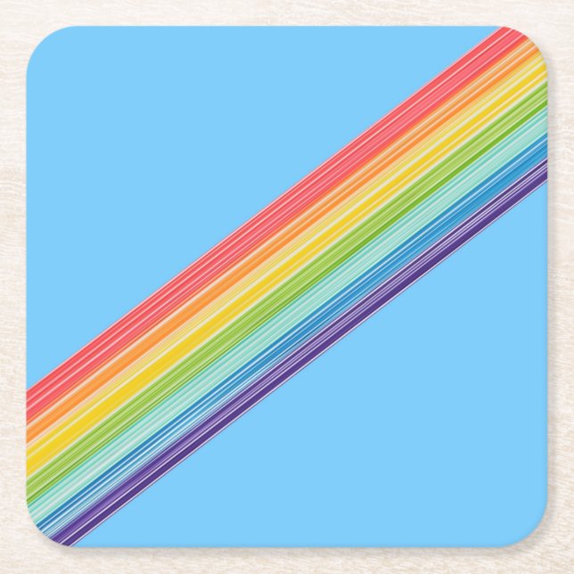 Posavasos Cuadrado De Papel Rayas de arco iris diagonales (Anverso)