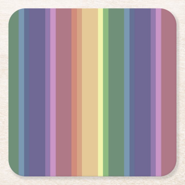 Posavasos Cuadrado De Papel Rayas de arco iris mudas (Anverso)