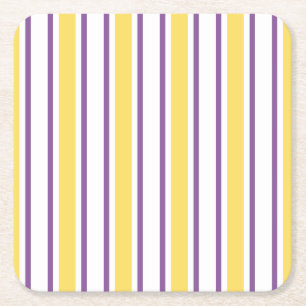 Posavasos Cuadrado De Papel Rayas de caramelo amarillas, violetas y blancas