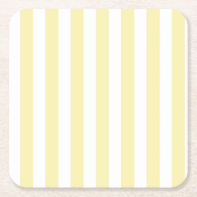 Posavasos Cuadrado De Papel Rayas de caramelo amarillo y blanco (Anverso)