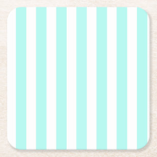Posavasos Cuadrado De Papel Rayas de caramelo blanco y turquesa