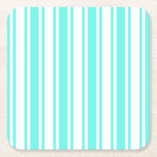 Posavasos Cuadrado De Papel Rayas de caramelo blanco y turquesa