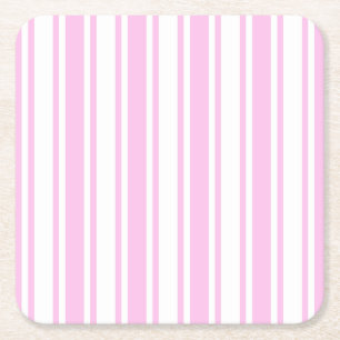 Posavasos Cuadrado De Papel Rayas de caramelo rosa claro y blanco