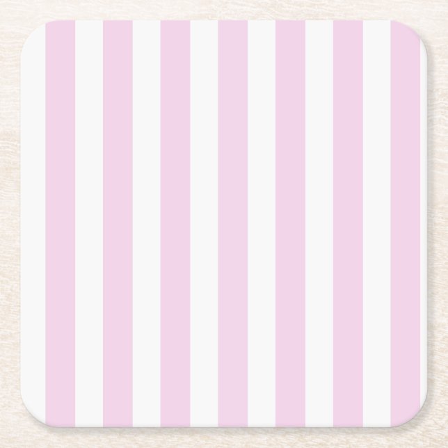 Posavasos Cuadrado De Papel Rayas de caramelo rosa pálido y blanco (Anverso)
