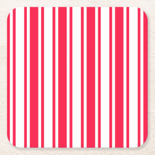 Posavasos Cuadrado De Papel Rayas de caramelos rojas y blancas
