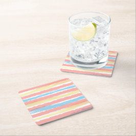 Posavasos Cuadrado De Papel Rayas de color de agua amarillo rosa azul