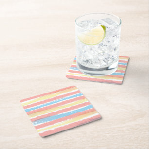 Posavasos Cuadrado De Papel Rayas de color de agua amarillo rosa azul