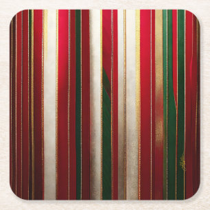 Posavasos Cuadrado De Papel Rayas de colores de Navidad Rojo Verde Blanco Dora