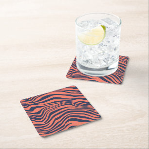 Posavasos Cuadrado De Papel Rayas de tigre glamurosas de coral estampado anima