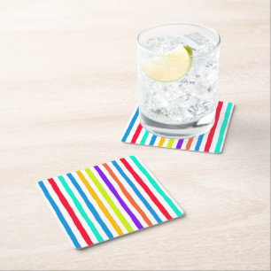Posavasos Cuadrado De Papel Rayas dibujadas a mano en brillantes colores de ar