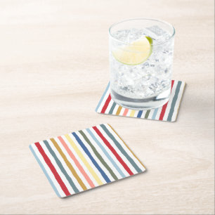 Posavasos Cuadrado De Papel Rayas dibujadas a mano en colores modernos de medi
