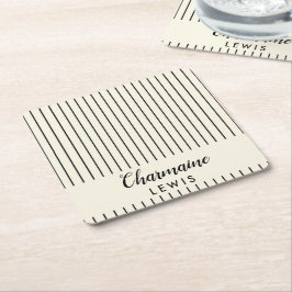 Posavasos Cuadrado De Papel rayas finas y negras minimalistas personalizadas