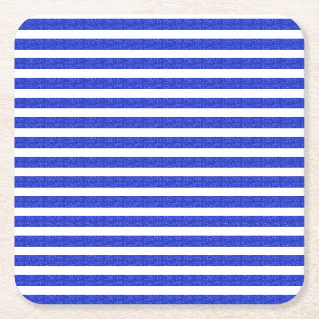 Posavasos Cuadrado De Papel Rayas Geométricas Azules Chic (Anverso)