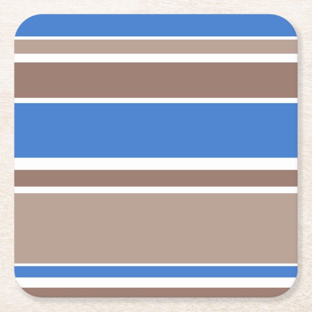Posavasos Cuadrado De Papel Rayas marrones y azules (Anverso)