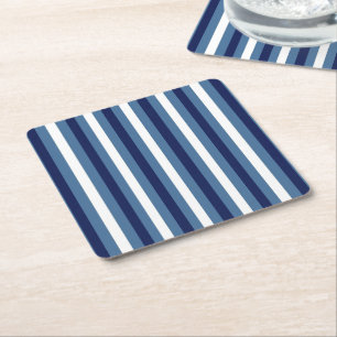 Posavasos Cuadrado De Papel Rayas Náuticas Azul Marino Azul Ahumado Blanco Cru