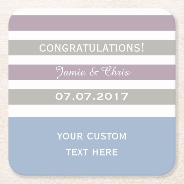 Posavasos Cuadrado De Papel Rayas Patrón personalizado monograma (Anverso)