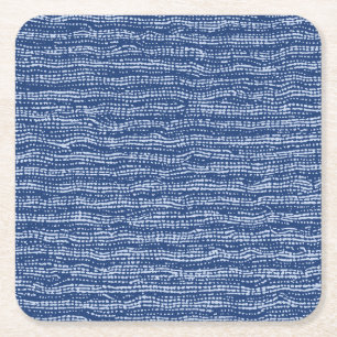 Posavasos Cuadrado De Papel Rayas puntas de tela de barro en azul índigo