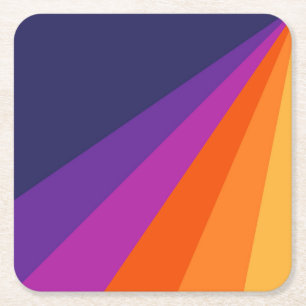 Posavasos Cuadrado De Papel Rayas retro diagonales púrpura y naranja