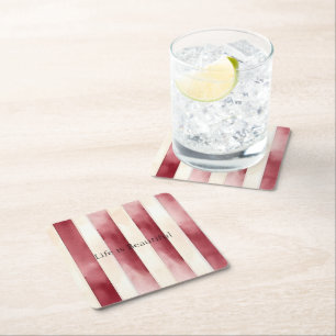 Posavasos Cuadrado De Papel Rayas rojas y crema