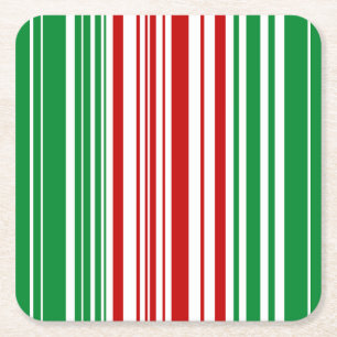 Posavasos Cuadrado De Papel Rayas rojas y verdes