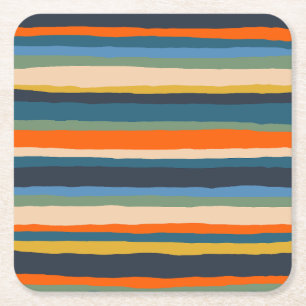 Posavasos Cuadrado De Papel Rayas Serátiles Colorosas Retro Contemporáneo