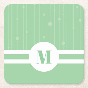 Posavasos Cuadrado De Papel Rayas verdes de menta monograma moderno pastel