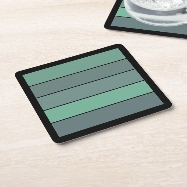 Posavasos Cuadrado De Papel Rayas Verdes Y Gris De Invierno Sobre Papel Acuáti (En perspectiva)