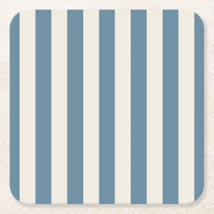 Posavasos Cuadrado De Papel Rayas Verticales Azules y Crema