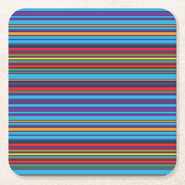 Posavasos Cuadrado De Papel Rayas violetas de color azul (Anverso)