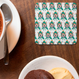 Posavasos Cuadrado De Papel Raza de perro Corgi Navidad
