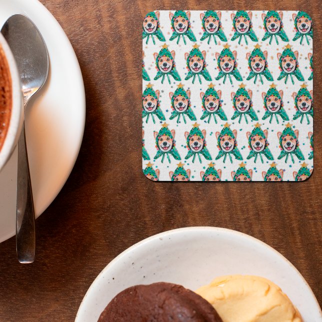 Posavasos Cuadrado De Papel Raza de perro Corgi Navidad (Subido por el creador)