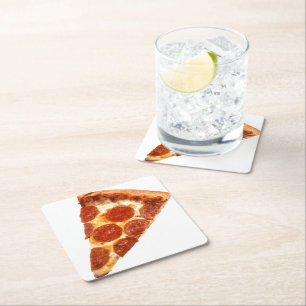 Posavasos Cuadrado De Papel Rebanada de pizza de pepperoni clásica de Slippery