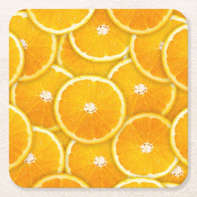 Posavasos Cuadrado De Papel rebanadas naranjas (Anverso)