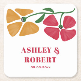 Posavasos Cuadrado De Papel Recepción de Boda Floral de Nouveau brillante y co