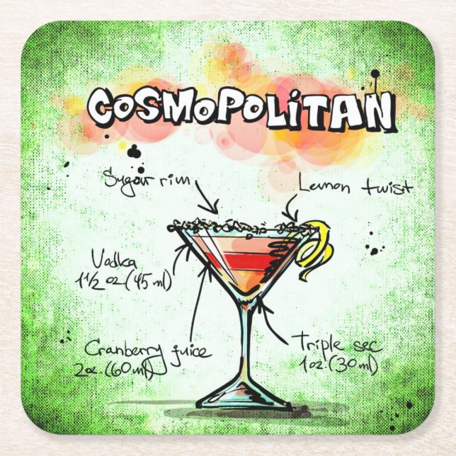 Posavasos Cuadrado De Papel Receta COSMOPOLITAN (Anverso)