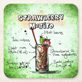 Posavasos Cuadrado De Papel Receta de bebida de fresa Mojito