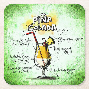 Posavasos Cuadrado De Papel Receta de bebida de Pina Colada