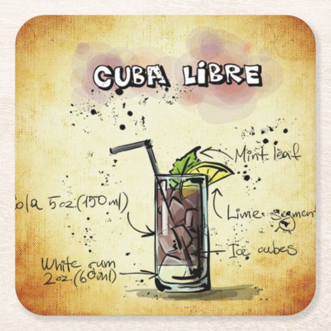 Posavasos Cuadrado De Papel Receta de bebida libre de Cuba (Anverso)