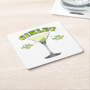 Posavasos Cuadrado De Papel Receta de Cóctel Gimlet Martini Arte