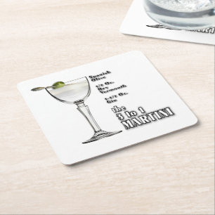 Posavasos Cuadrado De Papel Receta de cóctel Martini 3 a 1 (Húmedo) Arte