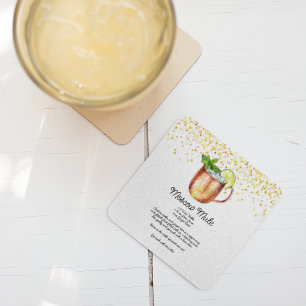 Posavasos Cuadrado De Papel Receta de cóctel personalizada de Moscow Mule acua