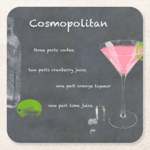 Posavasos Cuadrado De Papel Receta de cócteles cosmopolita